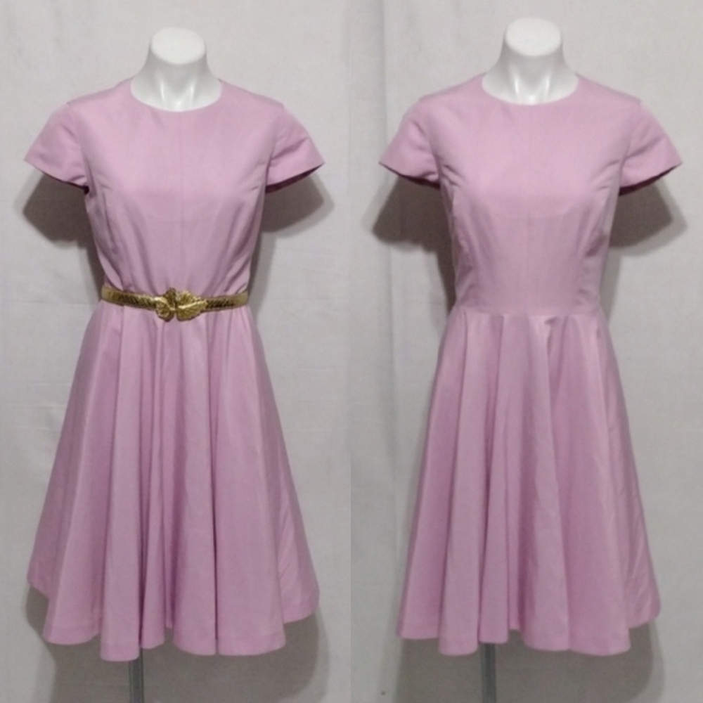 Ted Baker London Pink Fit & Flare Dress 10 Gold Zip Feminine Chic Cocktail Glam